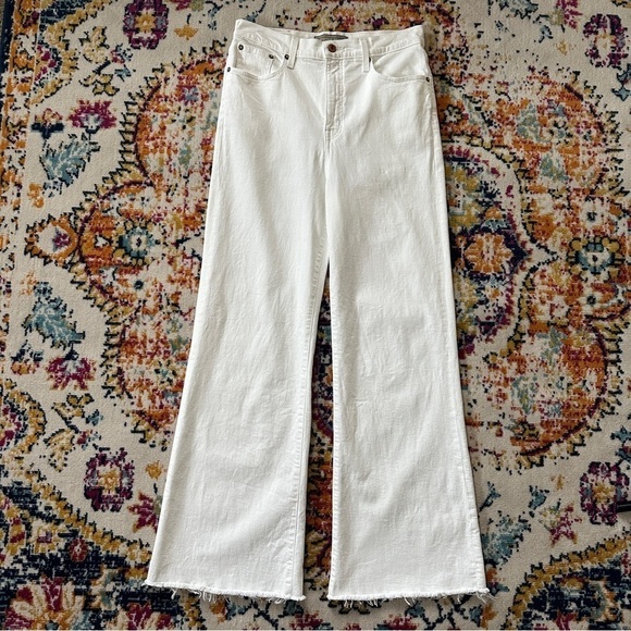 J. Crew Point Sur Premium Stretch Wide Leg Raw Hem Desert Jeans in White 29 - Picture 3 of 10